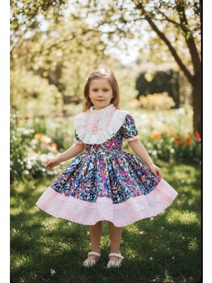 Gala Stil Gala Desenli Dantel Detaylı Çocuk Elbise