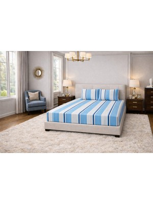 Tekstil Stokları Çizgili 1 Adet Lastikli Çarşaf 2 Adet Yastık Kılıfı Penye Çarşaf Takımı