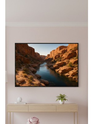 Safir Design Dev Kanyon ve Nehir Manzaralı Çerçeveli Tablo Gün Batımı Etkili Panaromik Tablo