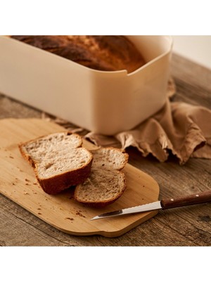 Feyza Design Pratik 2'li Kesme Tahtası ve Ekmek Kutusu, Krem Renk, 33X18,5X12 cm