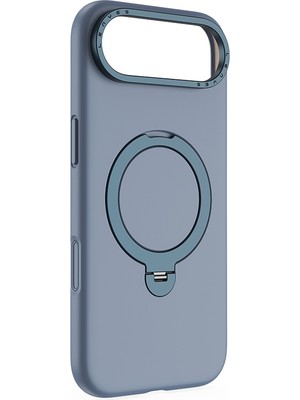 iPhone 17 Air Uyumlu Kılıf M-Safe Şarj Özellikli Metal Standlı Sıvı Silikon Lenyes CK223 Kapak Mavi