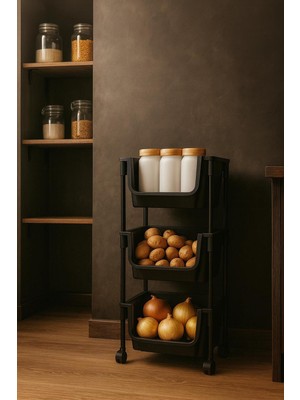 Feyza Design 3 Katlı Tekerlekli Çok Amaçlı Organizer Raf ve Sepet Seti