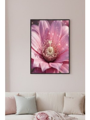 Safir Design Pembe Lotus Çiçeği Temalı Çerçeveli Tablo Parıltılı ve Sanatsal Görünüm Tablo