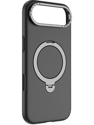 iPhone 17 Air Uyumlu Kılıf M-Safe Şarj Özellikli Metal Standlı Sıvı Silikon Lenyes CK223 Kapak Siyah