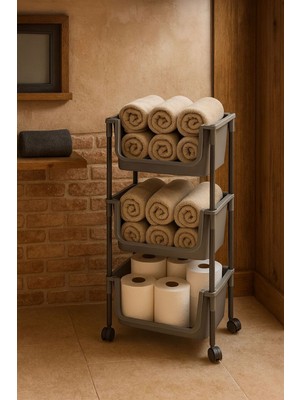 Feyza Design 3 Katlı Tekerlekli Çok Amaçlı Organizer Raf ve Sepet Seti
