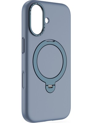 iPhone 17 Uyumlu Kılıf M-Safe Şarj Özellikli Metal Standlı Sıvı Silikon Lenyes CK223 Kapak Mavi