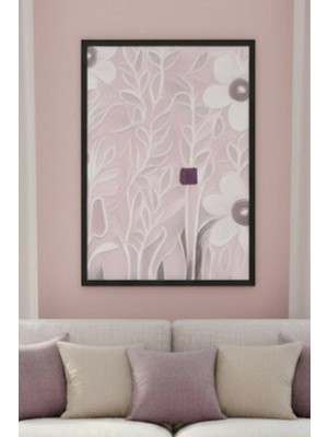 Safir Design Pastel Pembe Tonlarında Sanatsal Çiçek Illüstrasyonu Çerçeveli Tablo