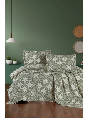 First Choice Pando %100 Pamuk 6 Katlı Yatak Örtüsü + Yastık Seti Yeşil