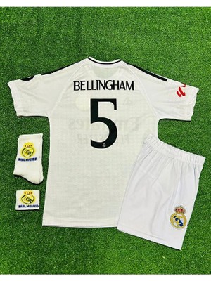 Portego Real Madrid 2024-25 Yeni Sezon Jude Bellingham Iç Saha Çocuk Forması 4'lü Armalı Set