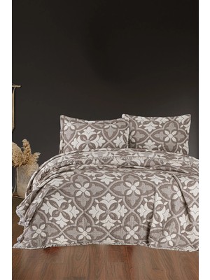 First Choice Pando %100 Pamuk 6 Katlı Yatak Örtüsü + Yastık Seti Kahve