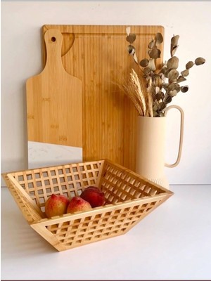 Feyza Design Bambu Kare Kafes Model Meyvelik, 25 cm Bambu Bowl ve Dekoratif Kase