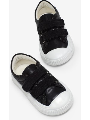 Tonny Black Çocuk Unisex Siyah Sim Detaylı Cırtlı Sneaker Düz Tabanlı Rahat Kalıp