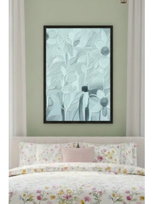 Safir Design Pastel Yeşil Tonlarında Çiçekli Çerçeveli Tablo