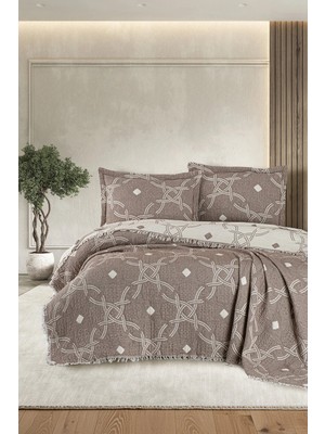 First Choice Montela %100 Pamuk 6 Katlı Yatak Örtüsü + Yastık Seti Kahve