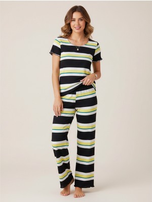 Bonbon Kadın Desenli Kısa Kollu Pijamalı ve Şortlu 3'lü Pamuklu Takım BB2336