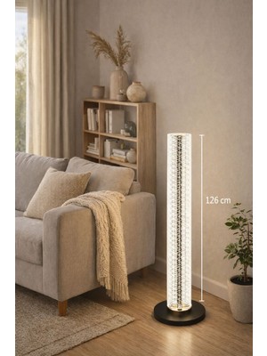 Mars Concept LED Lambader 3 Işık Modlu 126 cm Modern Ayaklı Lamba Kristal Gövdeli Salon Lambası