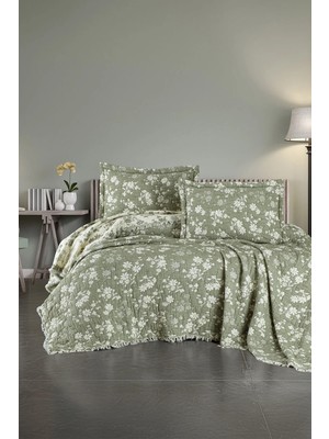 First Choice Sienta %100 Pamuk 6 Katlı Yatak Örtüsü + Yastık Seti Yeşil