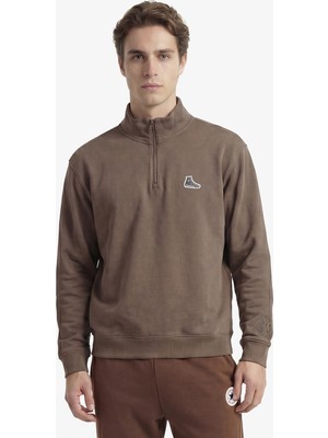 Converse Sneaker Logo Loose Fit Yarım Fermuarlı Erkek Gri Sweatshirt