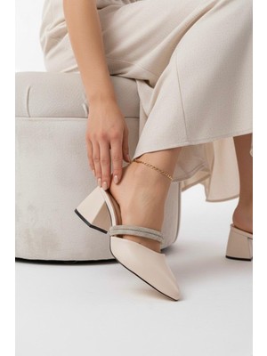 Amber Sivri Burunlu Taş Detaylı Kalin Topuklu Günlük Terlik