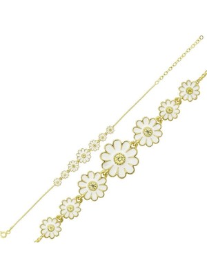 Özcömert Silver Gümüş Gold Sıralı Papatya Bayan Bileklik