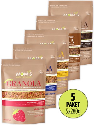 Mom's Natural Foods 5'li Mix Granola 1,4 kg Meyveli Rafine Şeker İlavesiz Sağlıklı Atıştırmalık