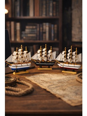 Home Dekor Hediye Dekoratif Premium Ahşap El Yapımı Yelkenli Gemi Maketi Masaüstü Biblo Ev Ofis Dekoru 16X16CM 527ADE