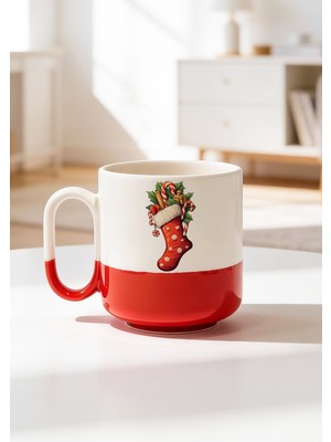 BB Design Yılbaşı Çorabı Tasarımlı Baskılı Seramik Pro Kupa Bardak 330ML