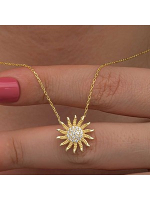 Özcömert Silver Gümüş Gold Güneş Kadın Kolye
