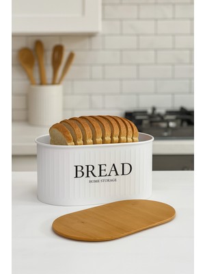 Feyza Design Ahşap Kapaklı Metal Ekmek Kutusu Beyaz 18X18 Cm, Şık ve Dayanıklı Tasarım