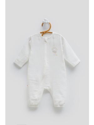 Caramell 1-12 Ay Arası Jungle Friends Müslin Tulum - Ekru