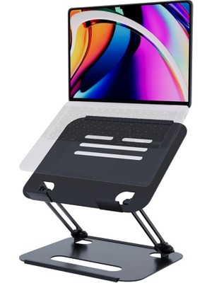 2 Tüm Modellerle Uyumlu Metal Kolay Ayarlanır Katlanabilir Siyah Laptop Standı Yükseltici Laptop Sehpası