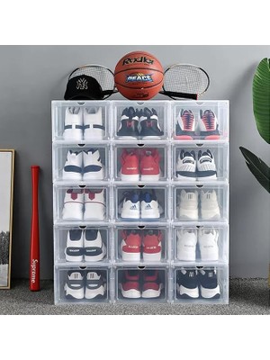 Adet Şeffaf Ayakkabı Kutusu - Düzenleyici Organizatör Ayakkabı Istifleme Saklama Kutusu