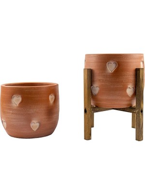 Tasarımı Ev Dekorasyon Aksesuar Kalp Desenli Toprak Saksı Saksılık Salon Çiçeklik Ikili Set Ayaksız - 4 Ayaklı- 19 cm