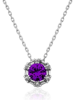 Özcömert Silver Gümüş Menekşe Moru Baget Taşlı Bayan Kolye