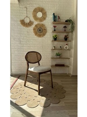 Silla Concept Oslo Sandalye Teddy Krem Kumaş Hasırlı Ceviz Ahşap Sandalye