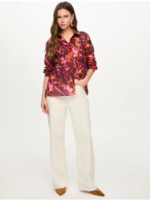 Faik Sönmez Tropik Desen Uzun Kol Pamuk Vual Gömlek S26GML049