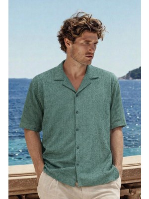 Damga Erkek Premium Comfort Polo Yaka Haki Keten Gömlek