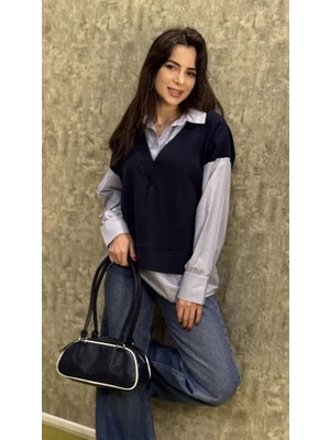 Leilaa Tasarım Süveter Detaylı Çizgili Gömlek