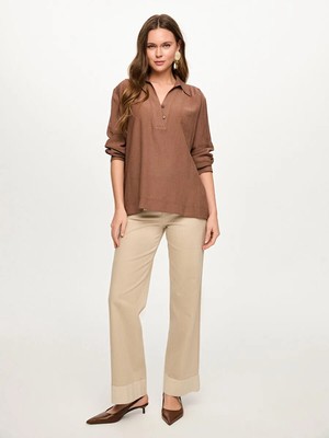 Faik Sönmez Yarım Patlı Kendinden Dokulu Viskonlu Bluz S26BLZ030