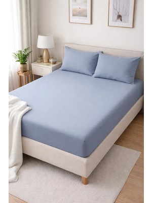 Clasy Ranforce Lastikli Çarşaf Seti Çift Kişilik Mavi ÇKLÇ-239 %100 Pamuk