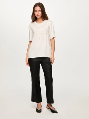 Faik Sönmez Önü Taş ve Yıldız Aksesuarlı Yuvarlak Yaka Kısa Kol T-Shırt S26TSH064