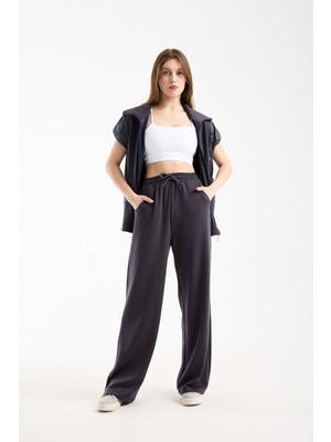 Win Moda Winmoda Kadın Modal Oversize Dik Yaka Fermuarlı Salaş Takım Siyah Gri Bej S/xl