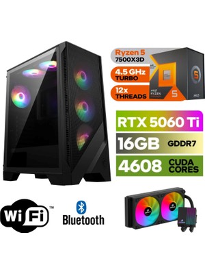 MSI Şafak-Gaming Pc Ddr5-Ryzen 5 7500X3D-RTX 5060Tİ 16GB- 32 GB Ddr5 Ram-1 Tb Nvme 5000 4000-WİN11PRO-240MM Sıvısogutma-