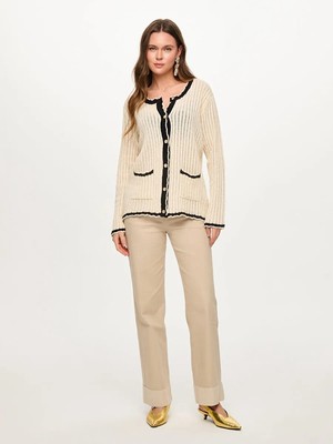 Faik Sönmez Sedef Düğme Detaylı Ajurlu Triko Hırka S26TRH007