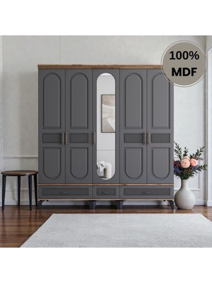 Slope 5 Kapaklı Mdf Ayaklı Tasarım Country Gardırop