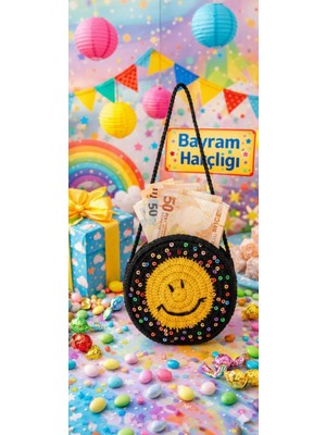 Esu Accessory El Örgüsü Gülen Yüz Bayram Harçlığı Çantası - Pullu ve Askılı Çocuk Çantası