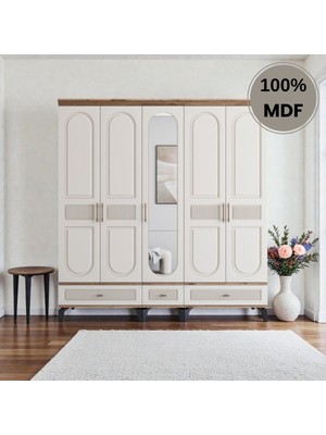 Slope 5 Kapaklı Mdf Ayaklı Tasarım Country Gardırop