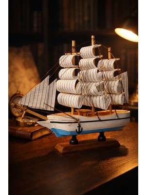 Home Dekor Hediye Dekoratif Premium Ahşap El Yapımı Yelkenli Gemi Maketi Masaüstü Biblo Ev Ofis Dekoru 20X20CM 528-AB