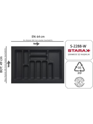 Feyza Design Çekmece Içi Antibakteriyel Kaşıklık, Gri, 64-40 Cm, 70'li Modül