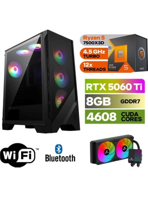 MSI Şafak-Gaming Pc Ddr5-Ryzen 5 7500X3D-RTX 5060Tİ 8gb- 32 GB Ddr5 Ram-1 Tb Nvme 5000 4000-WİN11PRO-240MM Sıvısogutma-
